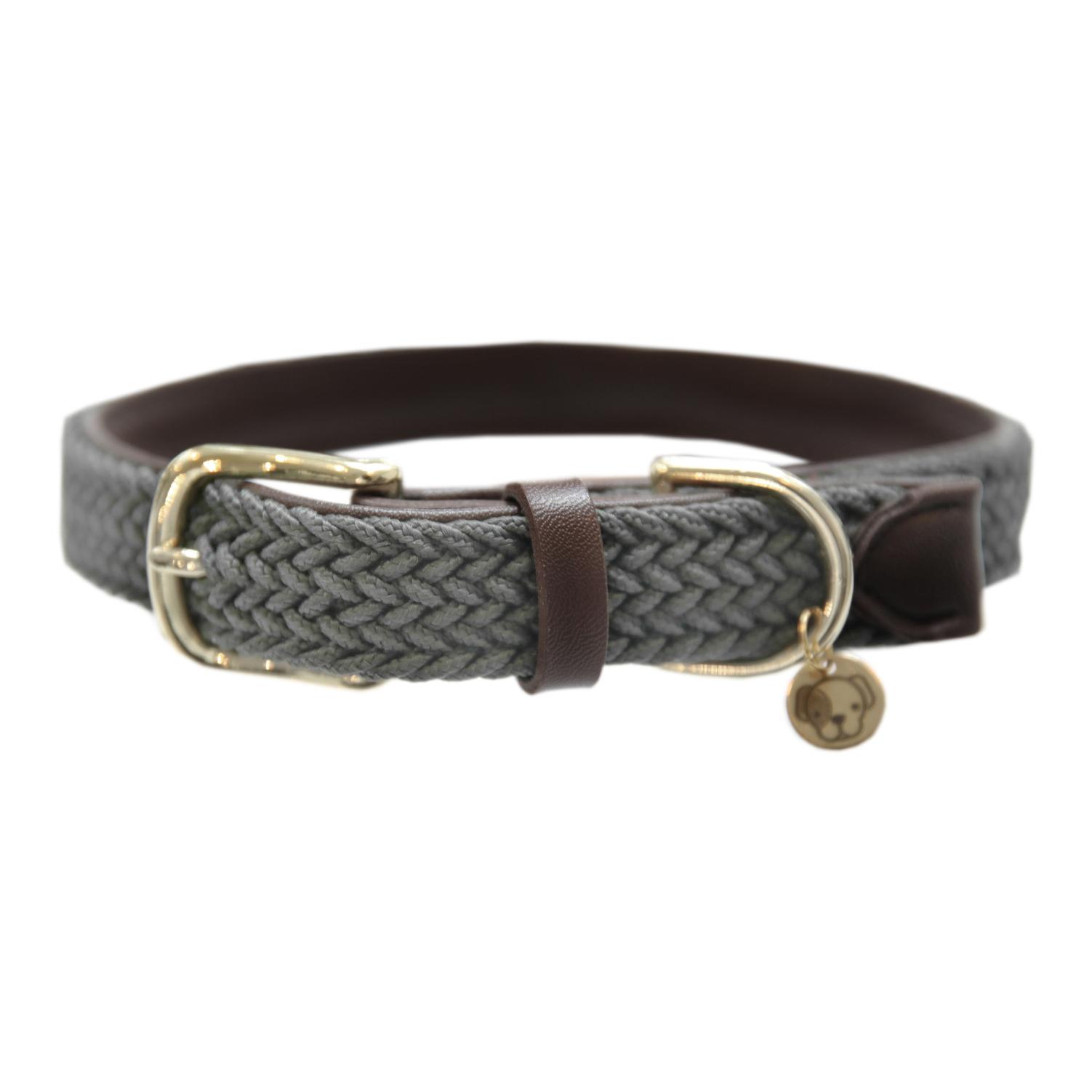 Hundehalsband Nylon geflochten - grau