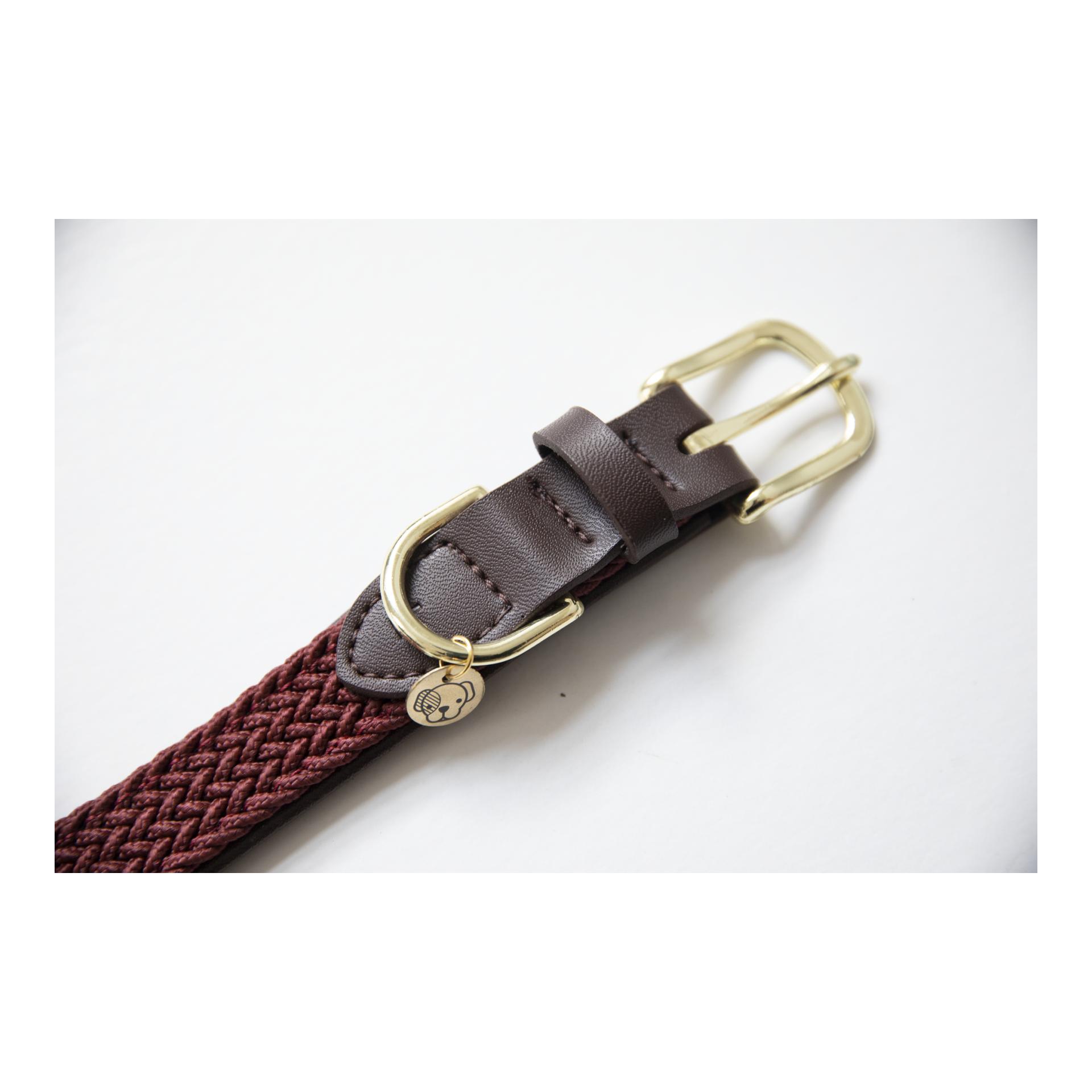 Collier de chien en nylon tressé - bordeaux