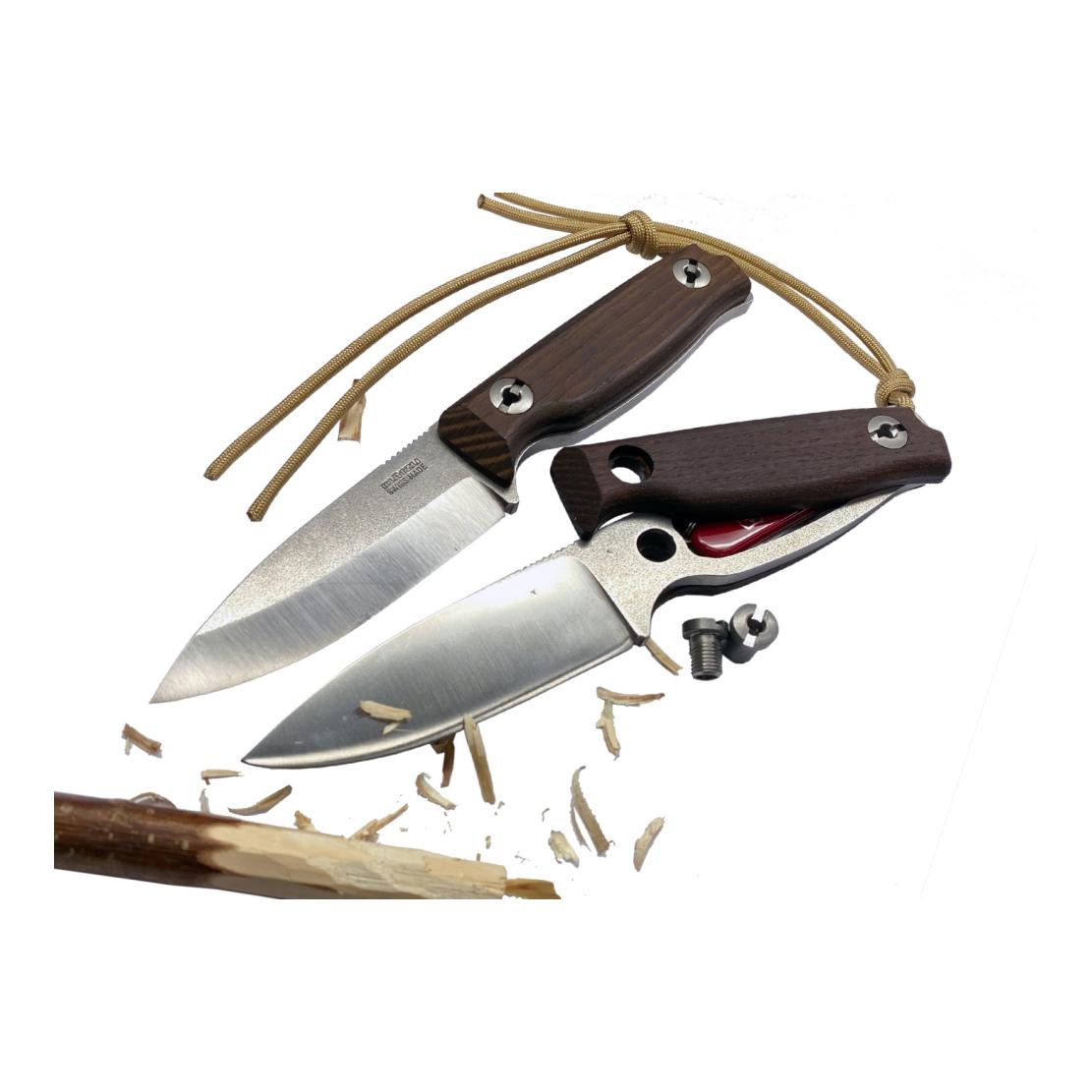 Klötzli Bushcraft - V-Schliff Swiss Made - Couteau de chasse/d'extérieur avec étui en cuir