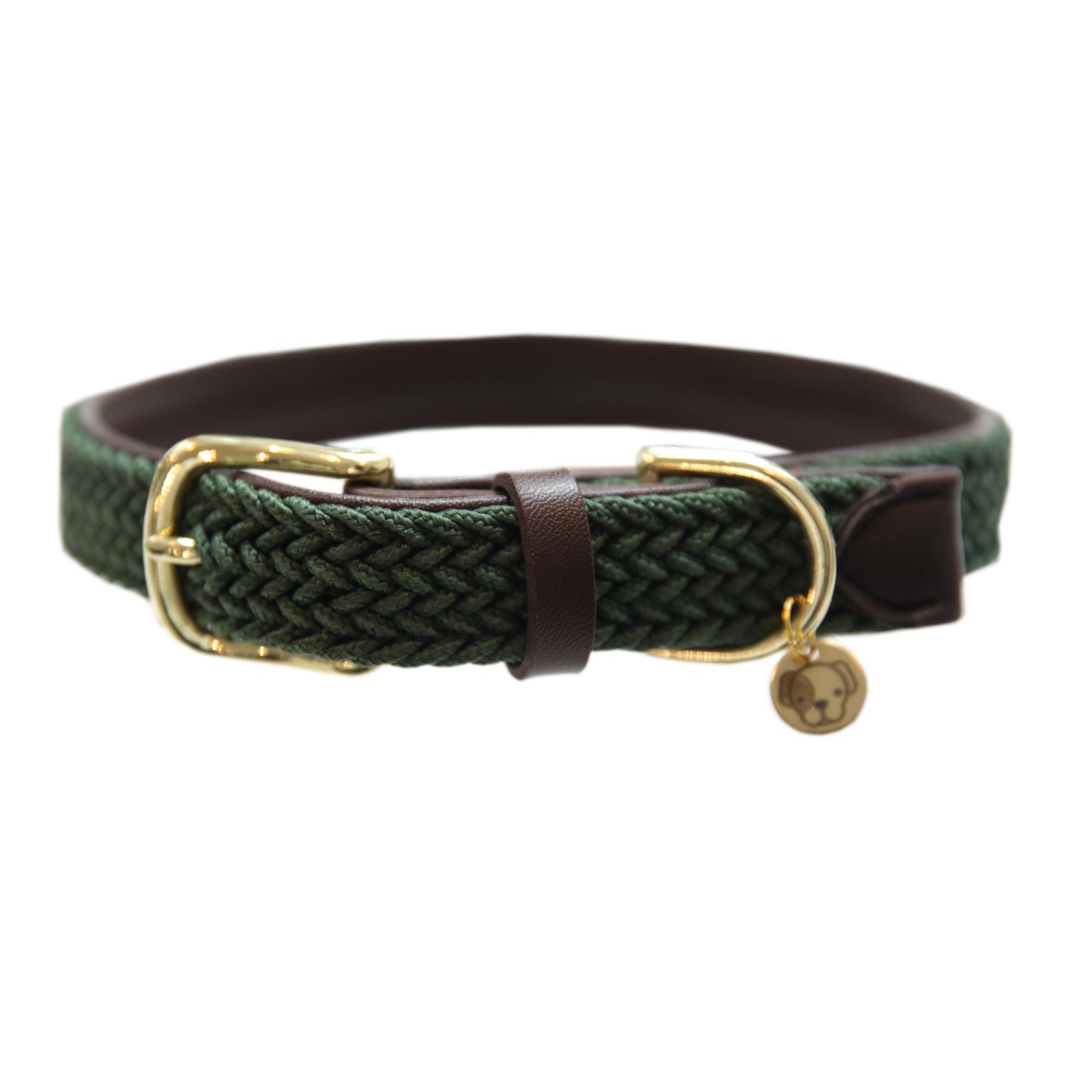 Hundehalsband Nylon geflochten - olive green