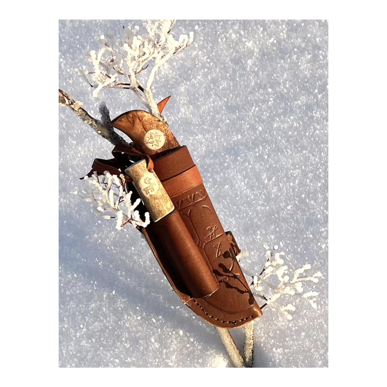 Karesuando Uraka Survival - Jagdmesser mit Feuerstahl und Lederscheide