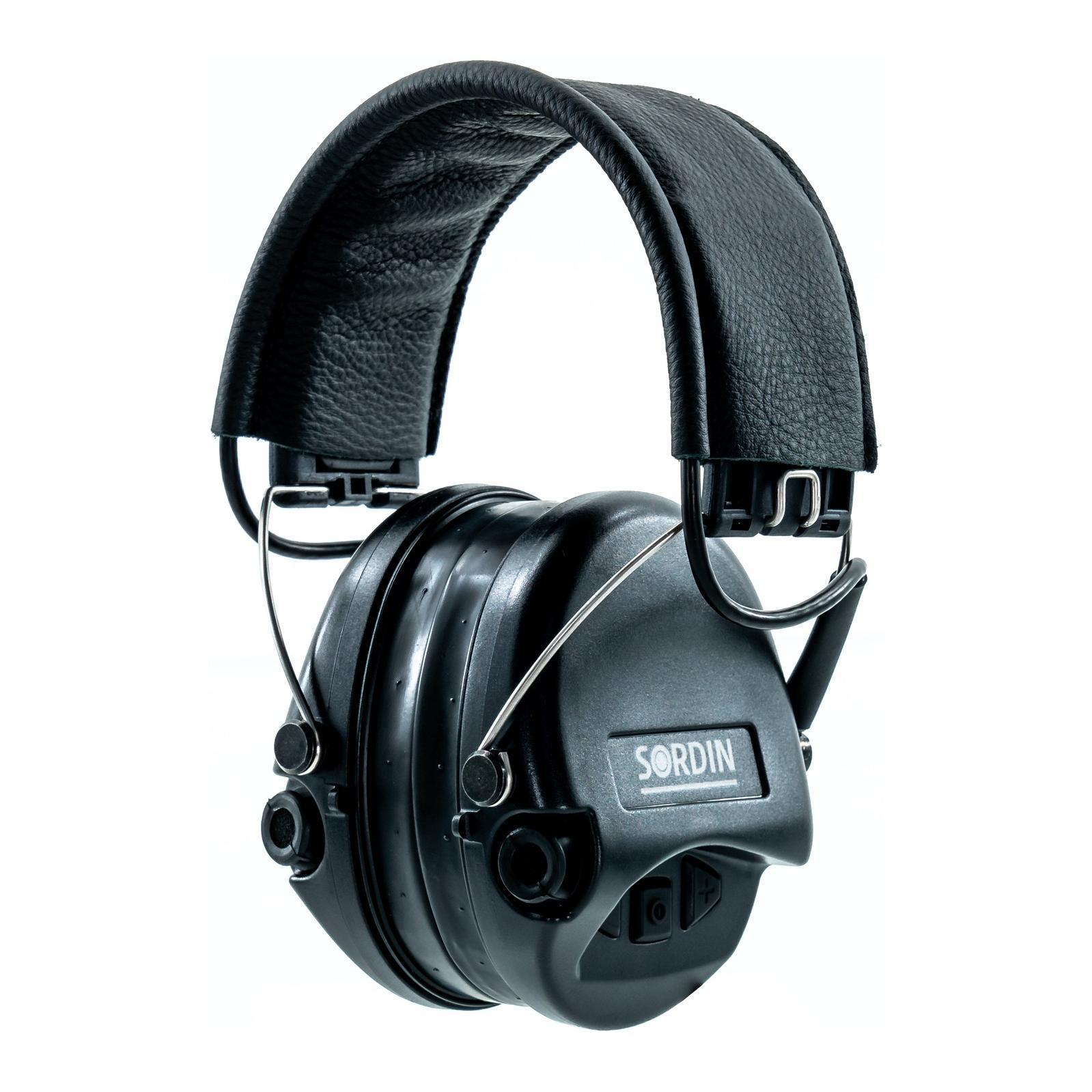 Sordin Supreme Pro X avec bande de cuir noire et coussinet de gel – capsules noires