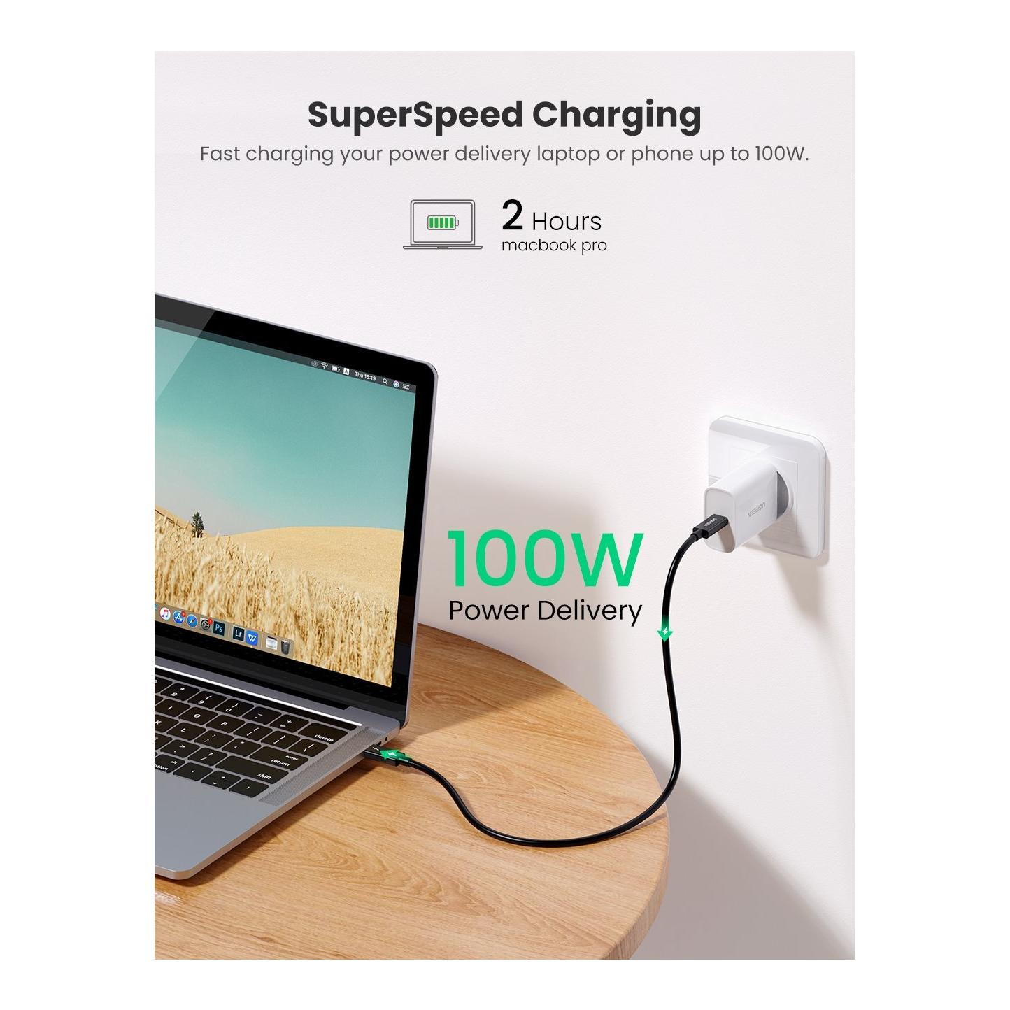 Ugreen Câble Thunderbolt 3 USB-C (40 Gbps, 100 W, 5 A) – noir