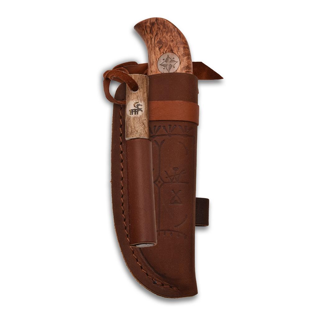 Karesuando Uraka Survival - Jagdmesser mit Feuerstahl und Lederscheide