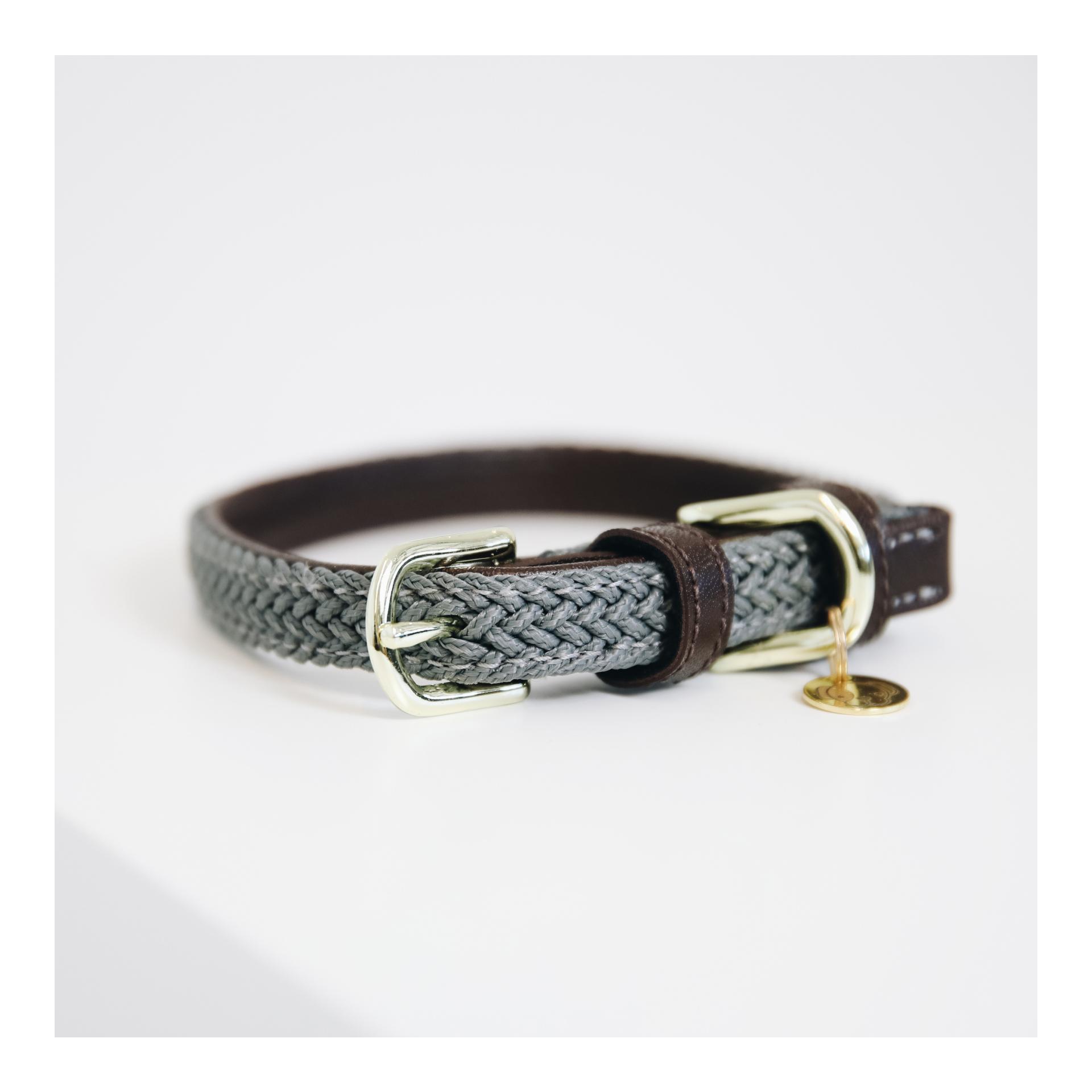 Hundehalsband Nylon geflochten - grau