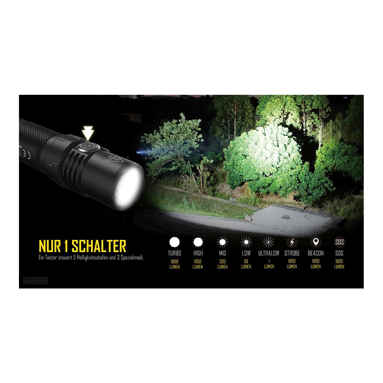 MH10S Taschenlampe inkl. Akku - 1800 Lumen