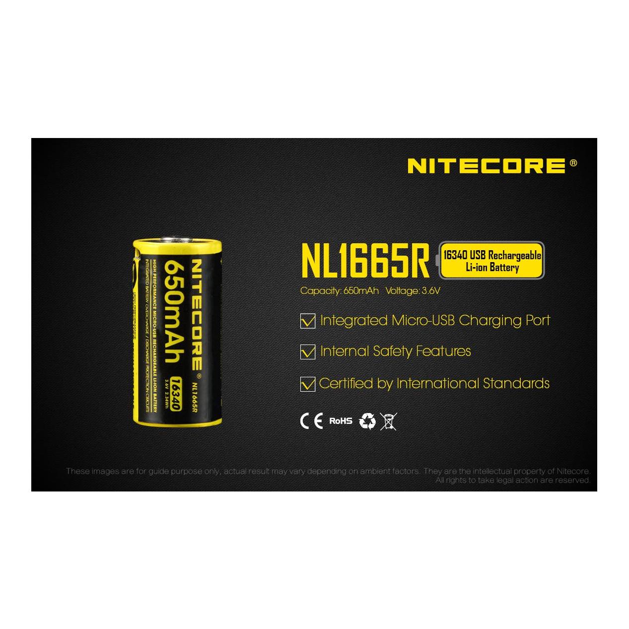 Nitecore 16340 USB Akk 650mAh NL1665R