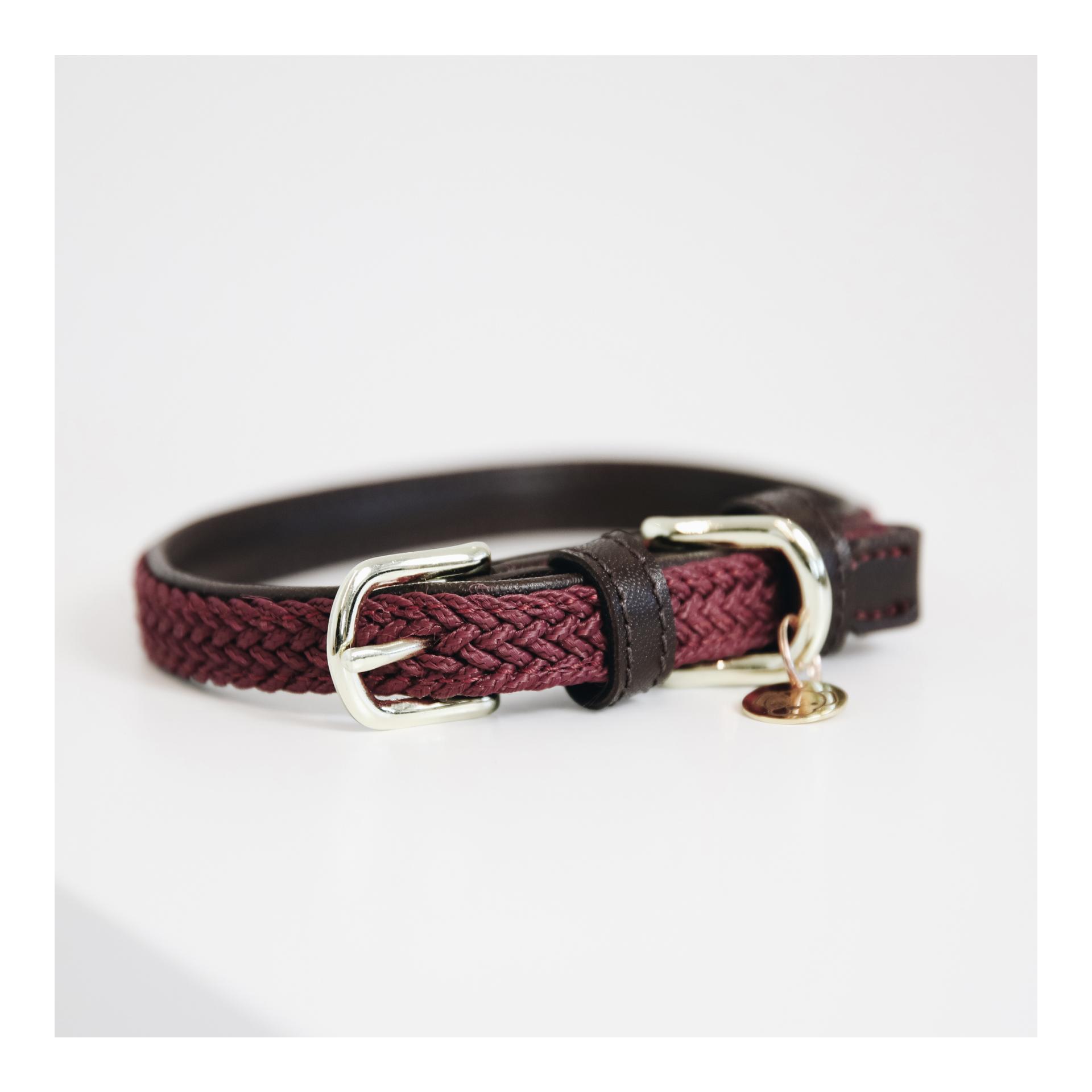 Collier de chien en nylon tressé - bordeaux
