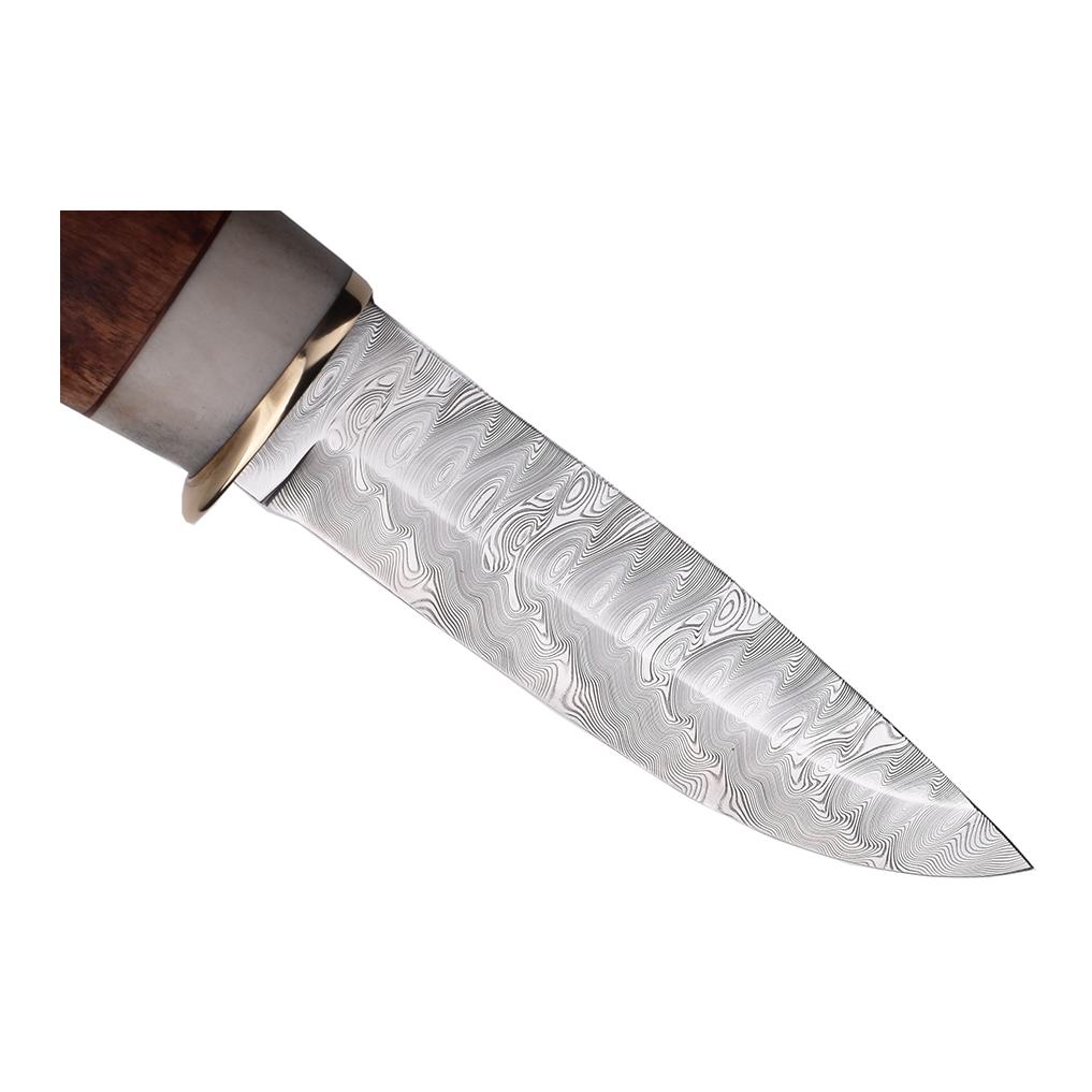 Karesuando Galten - Exklusiv Damasteel Nordic Light - Jagdmesser mit Diamantschleifstein und Lederscheide