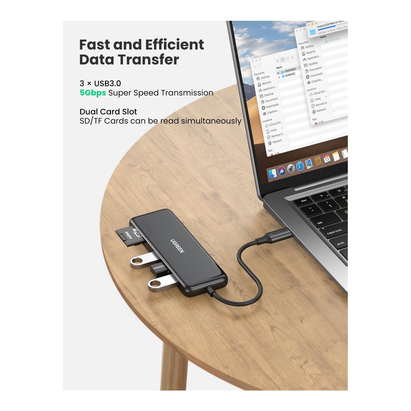 Ugreen USB-C zu HDMI + 3x USB-A 3.0 + SD / TF Hub - Grau