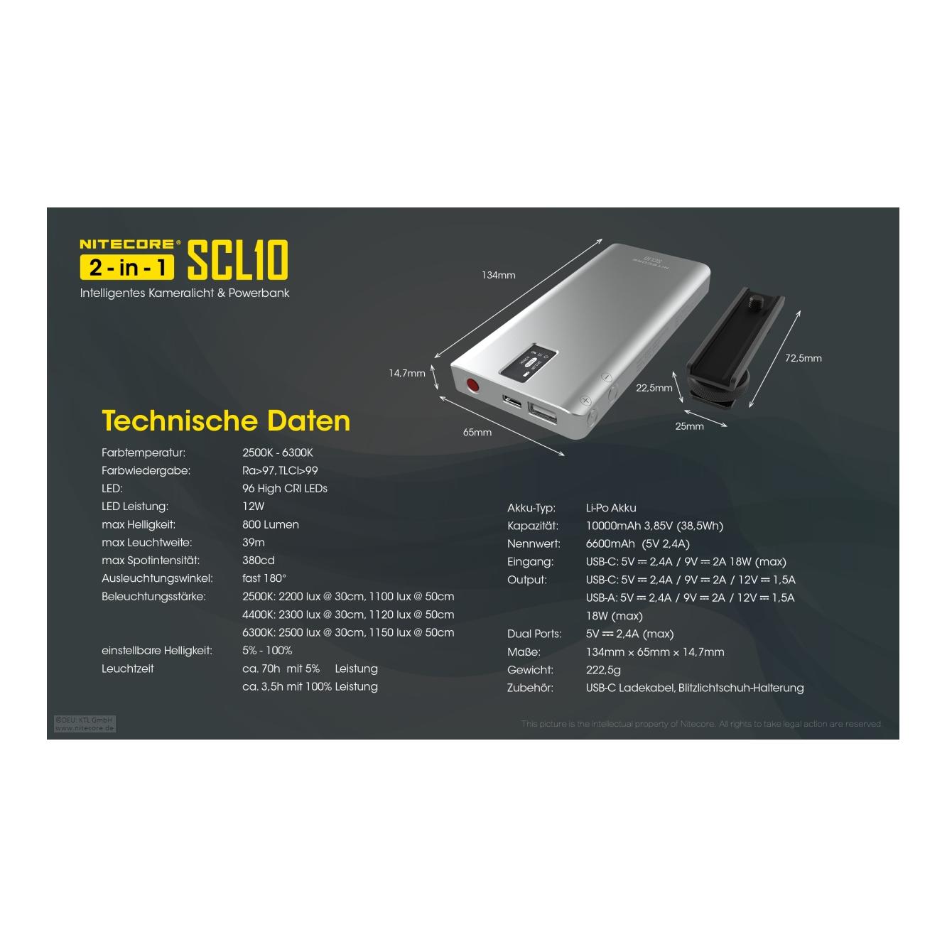 Nitecore SCL10 Kameralicht inkl Powerbank