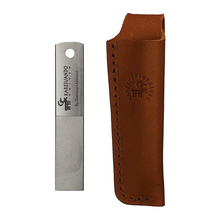 Karesuando Galten - Exklusiv Damasteel Nordic Light - Jagdmesser mit Diamantschleifstein und Lederscheide