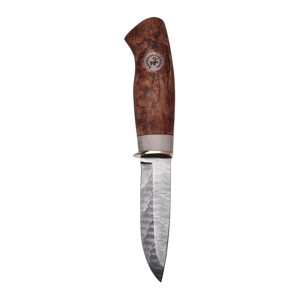 Karesuando Galten - Exklusiv Damasteel Nordic Light - Jagdmesser mit Diamantschleifstein und Lederscheide